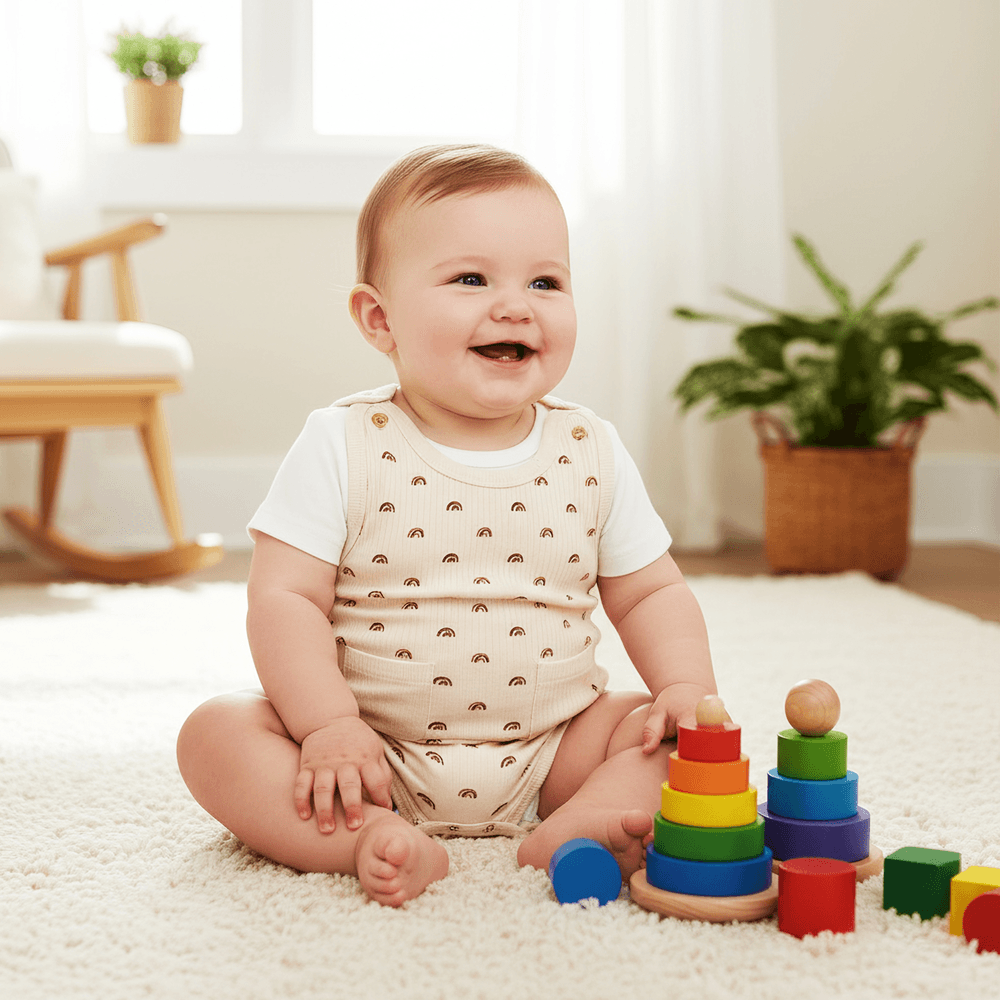 Babies Basic - 2pc-Set - Cotton Dungaree With T-shirt - Cream