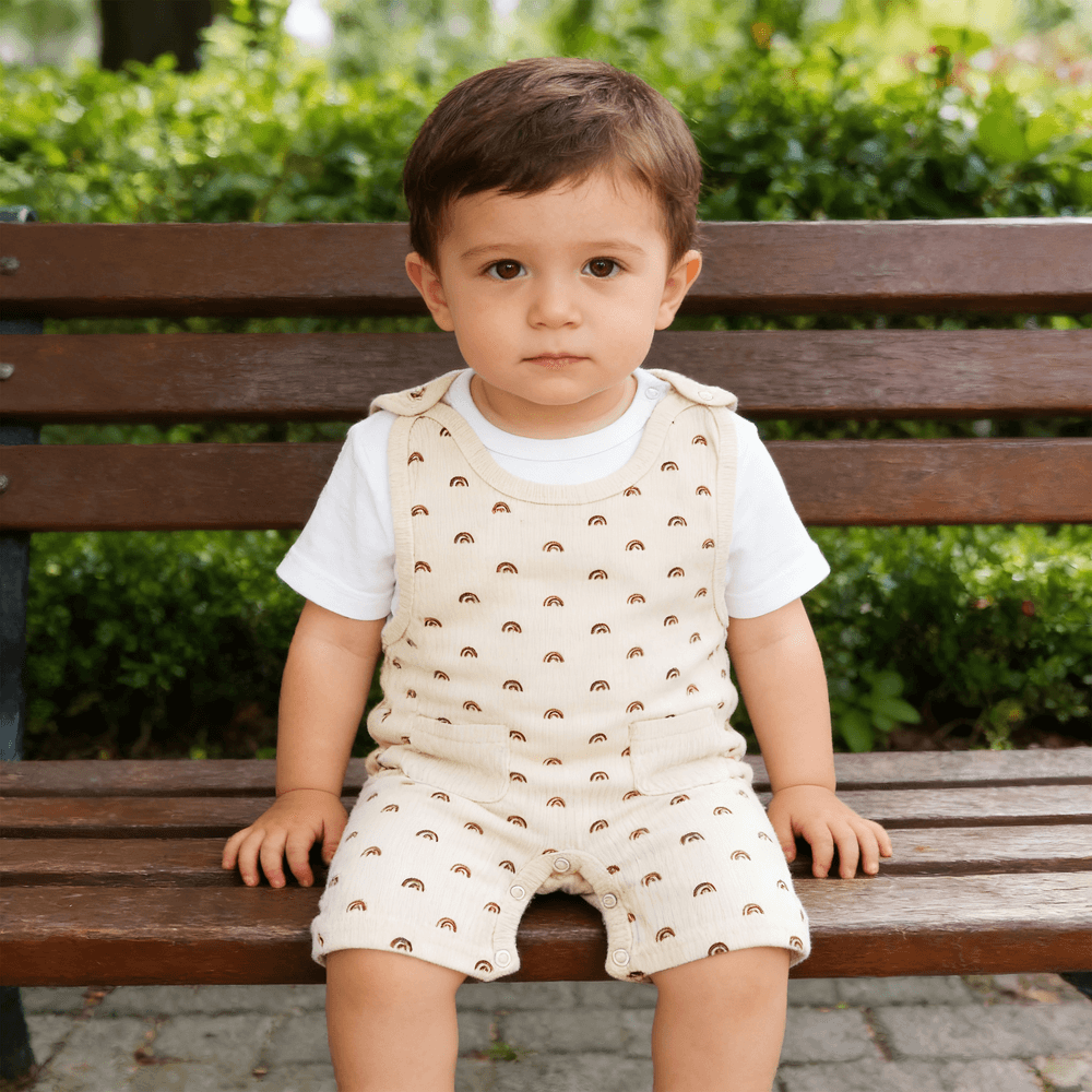 Babies Basic - 2pc-Set - Cotton Dungaree With T-shirt - Cream