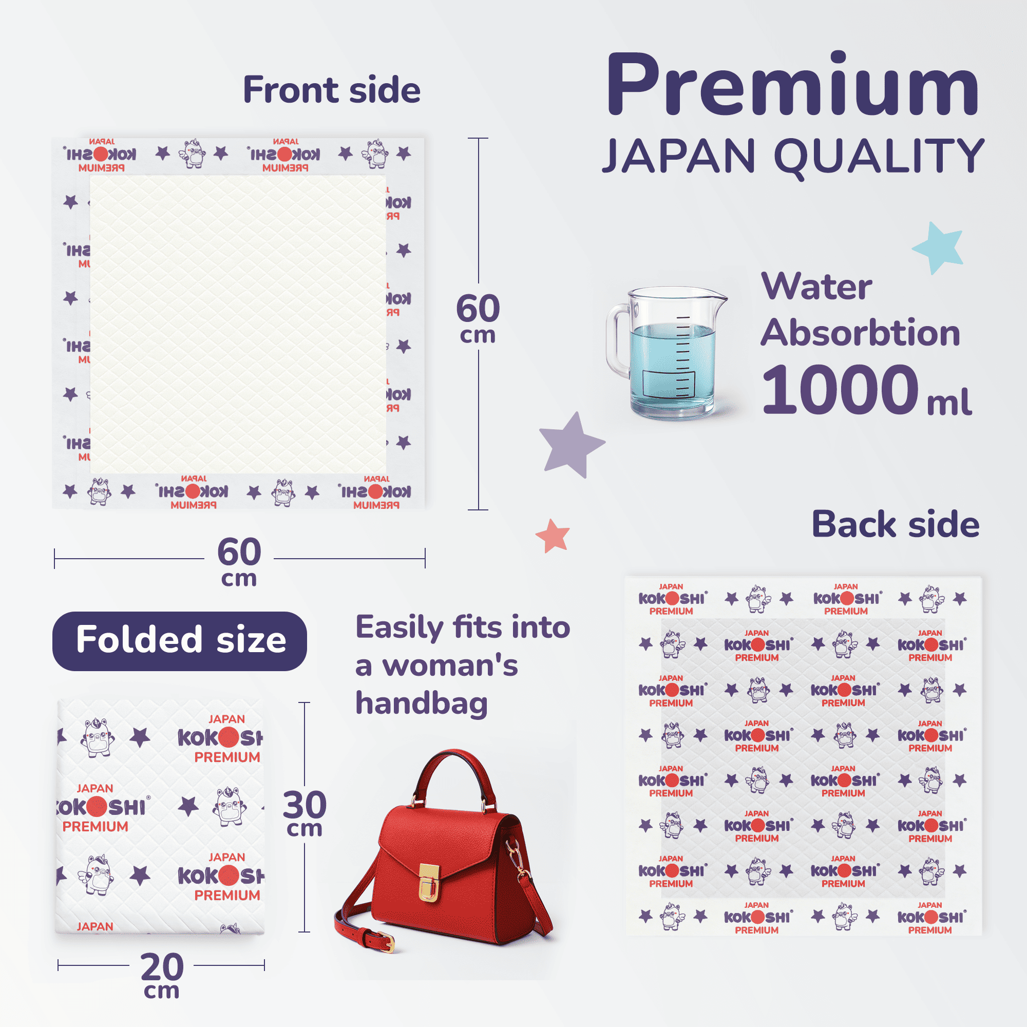 Kokoshi - Premium Disposable Baby Changing Mats - 60x60cm - 100pcs
