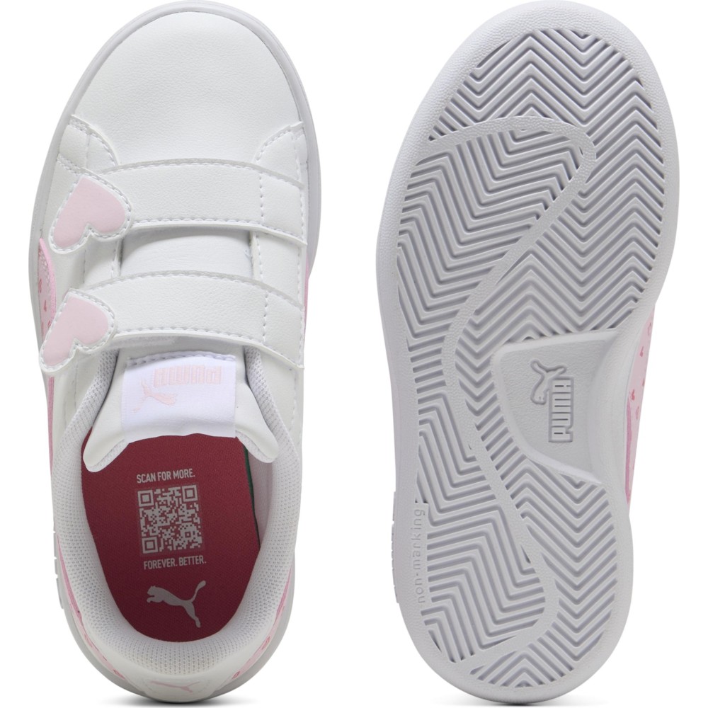 بوما - حذاء رياضي للبنات Smash 3.0 Hearty - أبيض