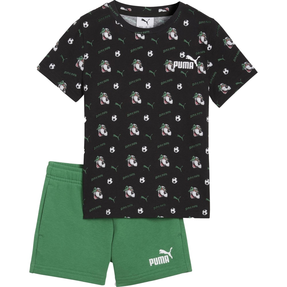 بوما - طقم تي شيرت وشورت سوبر بوما - أسود وأخضر - قطعتين