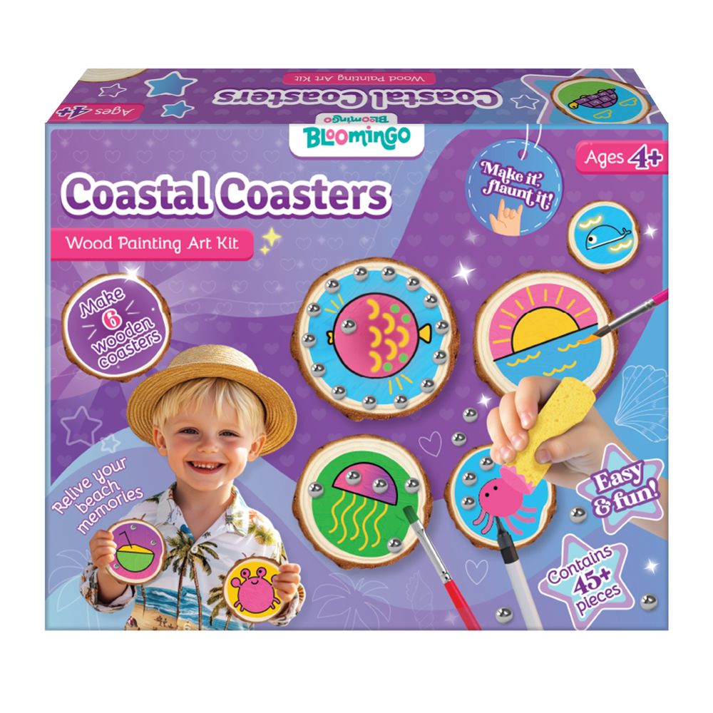 Bloomingo - Coastal Coasters Wood Painting Art Kit - Multicolor - 45 Plus Pcs