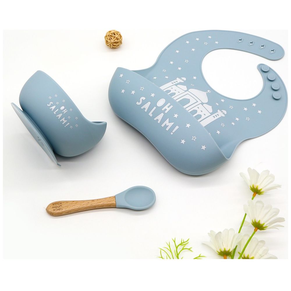 ONCE UPON A DUA Lux Silicone Bowl And Spoon Set - Dusty Blue