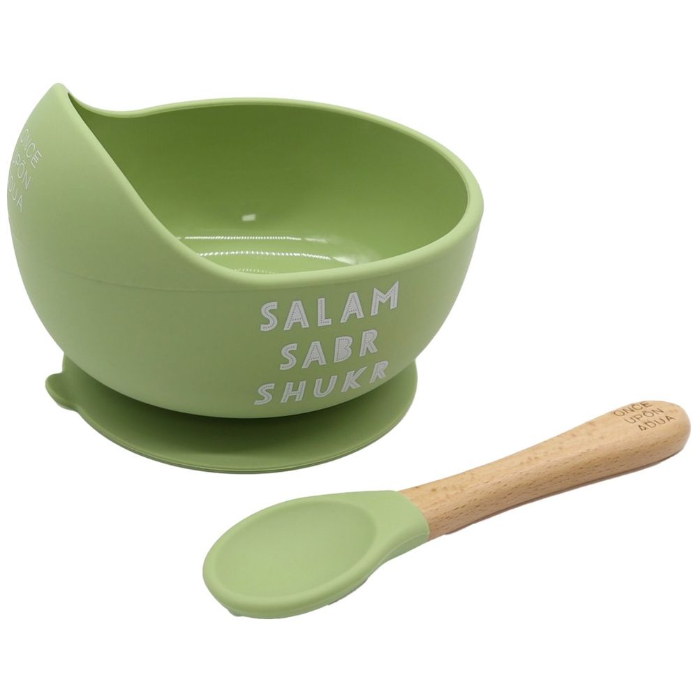 ONCE UPON A DUA Lux Silicone Bowl And Spoon Set - Olive Green