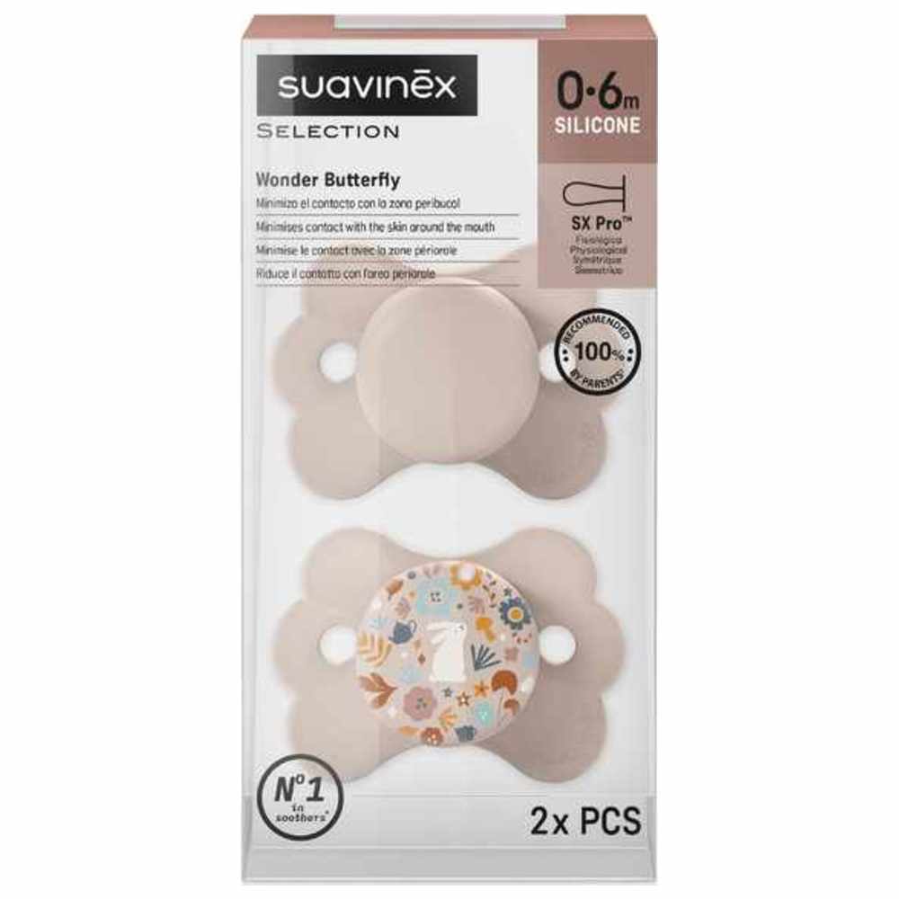 Suavinex - SX Pro Ultra Soft Butterfly Shape Baby Pacifier 0-6 M Pack of 2 - Pink