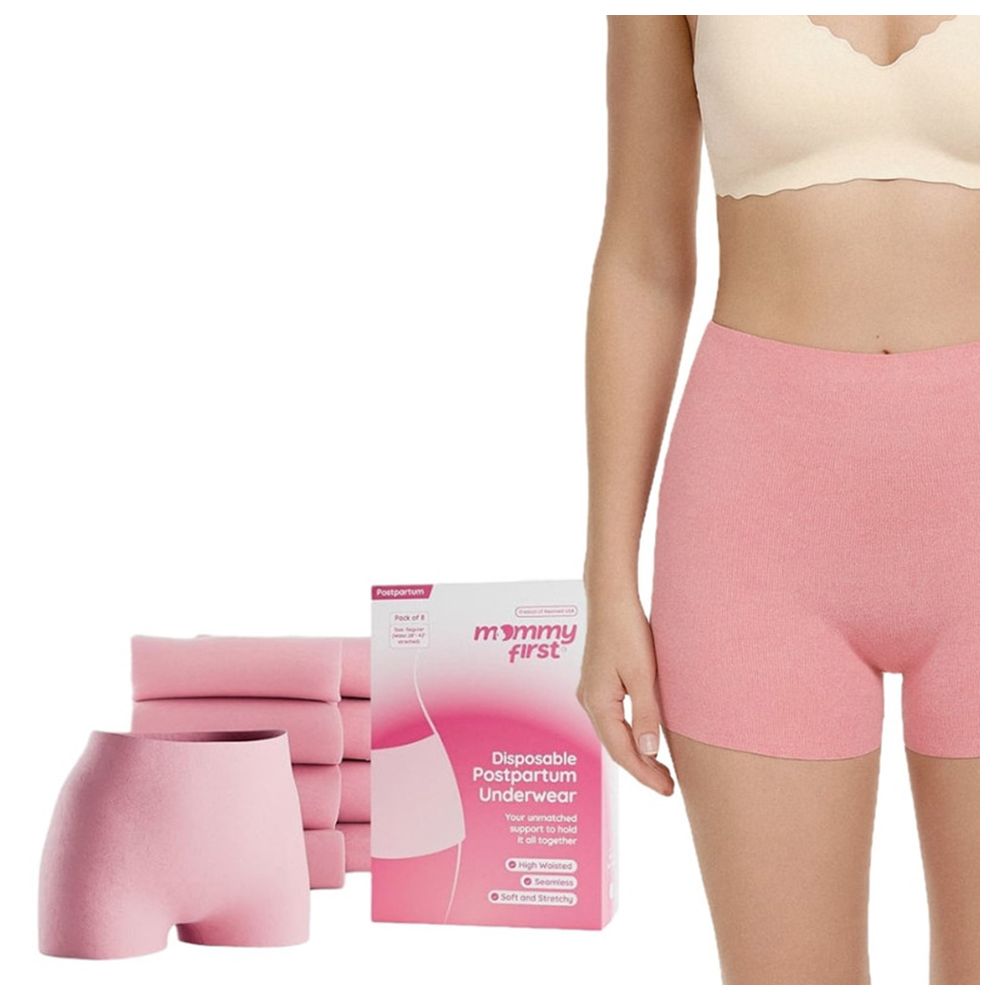 Mommy First - High-Waisted Postpartum Underwear - Pink - Pack of 8