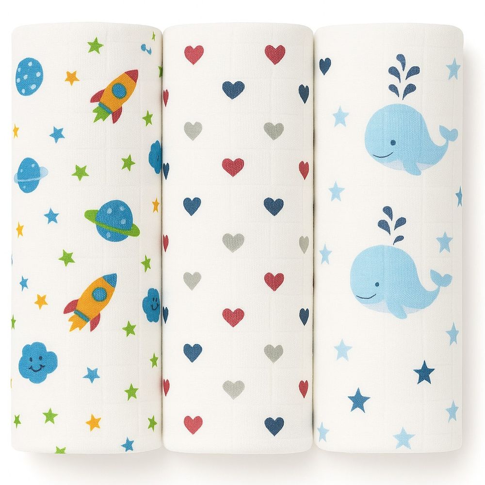 Tummy - Baby Essential Swaddle - Planet/Heart/Whale - Pack Of 3