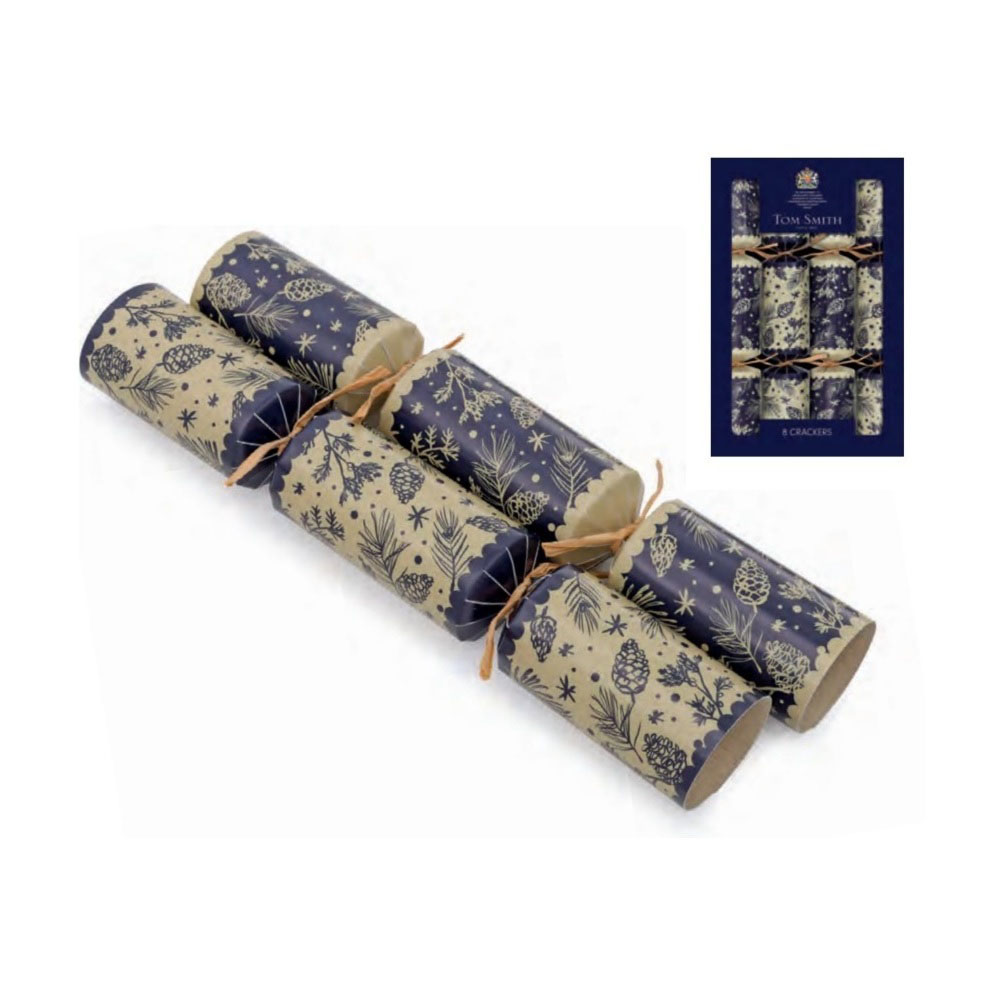 Tom Smith - TS Crackers - Pine Cone Forest Family FSC - Blue/Gold - 8 Pc Set - 12.5-Inch