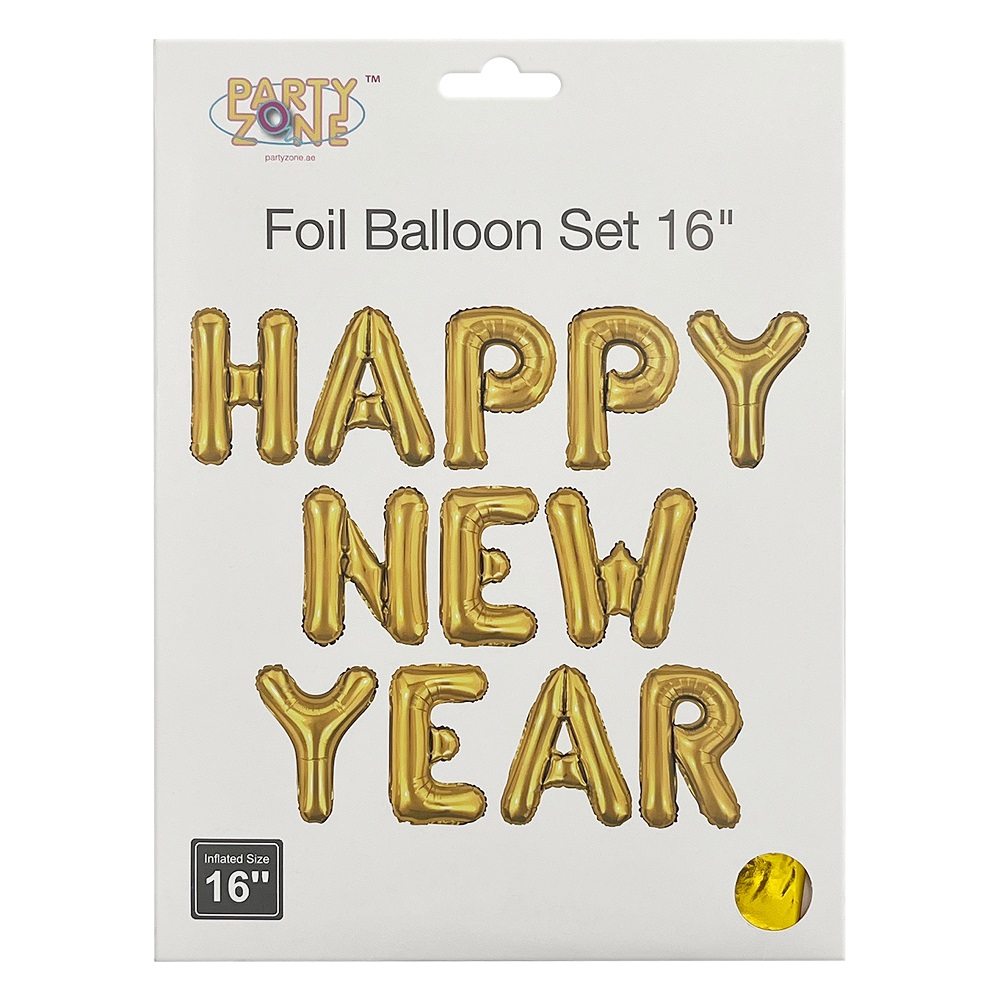 Party Zone - Happy New Year Foil Balloon Gold Set - 16 Inch
