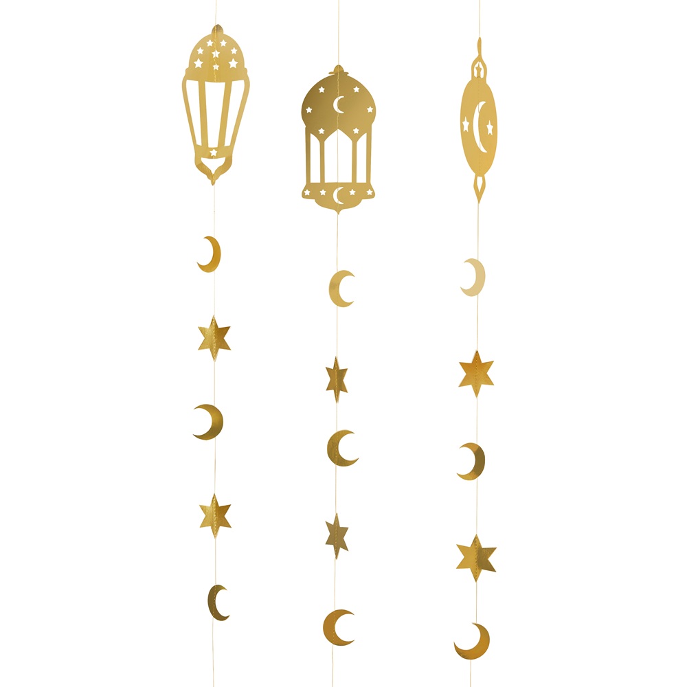 Hootyballoo - Ramadan Hanging Card Decorations - Gold - Pack Of 3