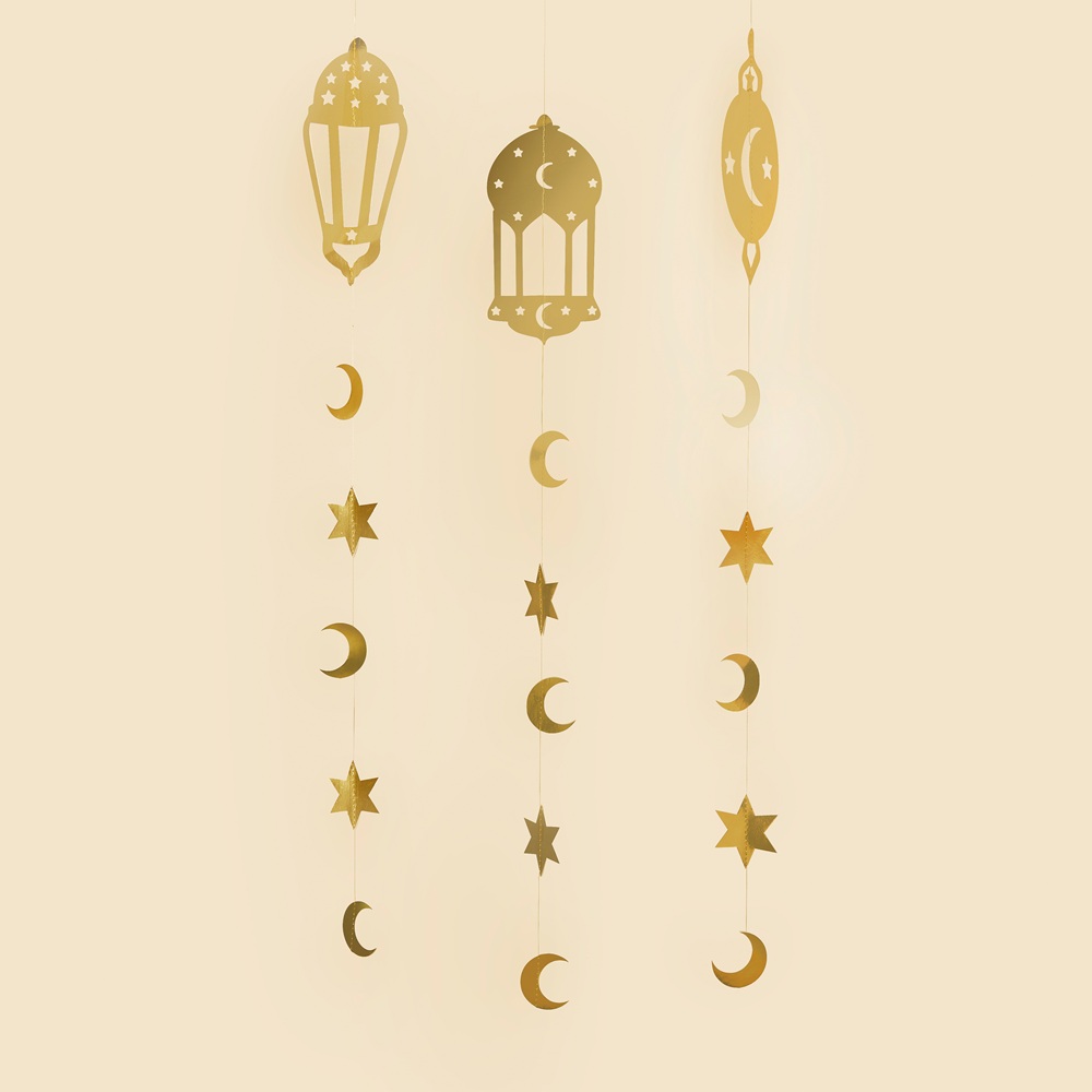 Hootyballoo - Ramadan Hanging Card Decorations - Gold - Pack Of 3