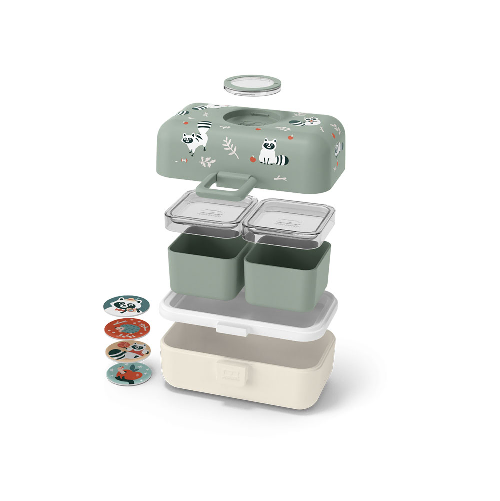 Monbento - Tresor Kids' Bento Box - Green Raccoon