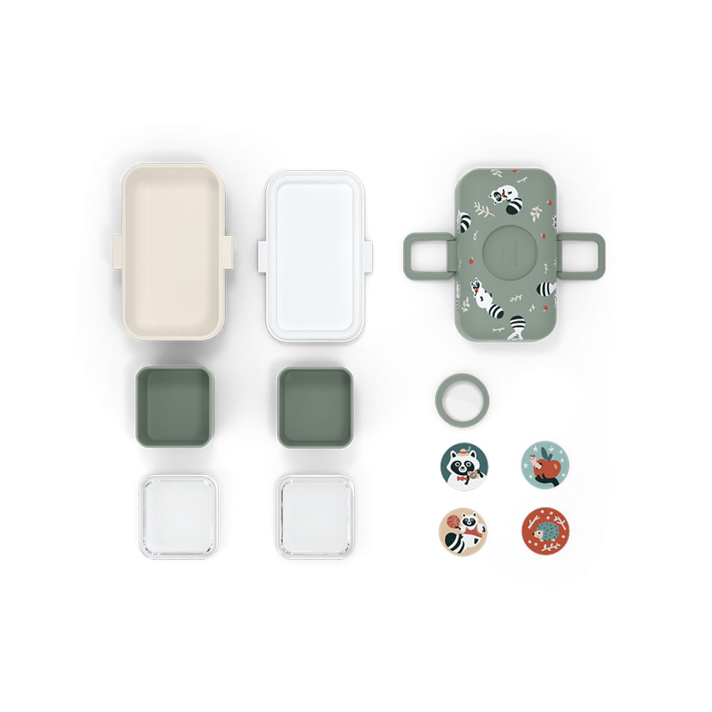 Monbento - Tresor Kids' Bento Box - Green Raccoon