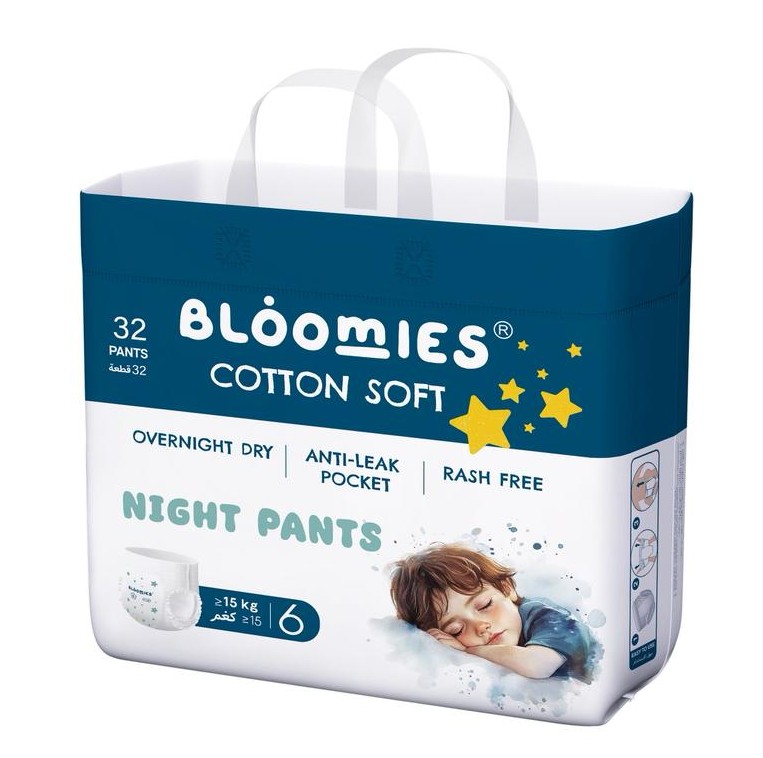 Bloomies Cotton Soft Night Diaper Pants - Size 6 - 15 kg - 32 Pcs