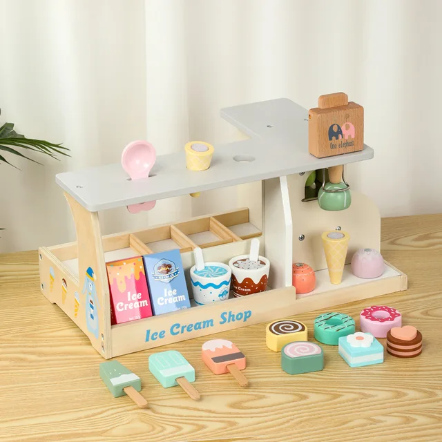 Maxims Baby Store - Wooden Ice Cream Shop Pretend Playset - Multicolor - 21 Pcs