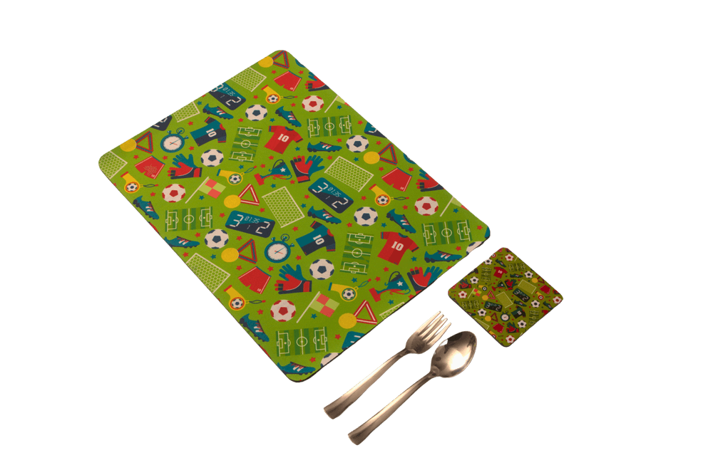 Tiny Tots Football Rubber Placemat, Coaster & Cutlery - 3pc Set