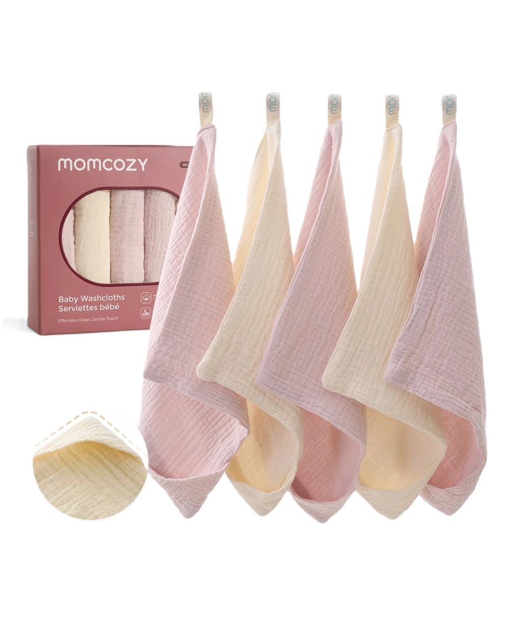 Momcozy - Baby Washcloths - Beige & Pink - 5 Pcs