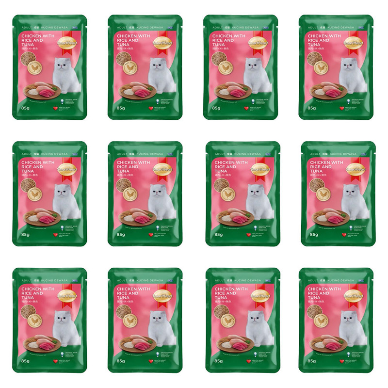 Smartheart - Pouch Adult Cat Wet Food Chicken with Rice and Tuna - 85gm - Pack of 12