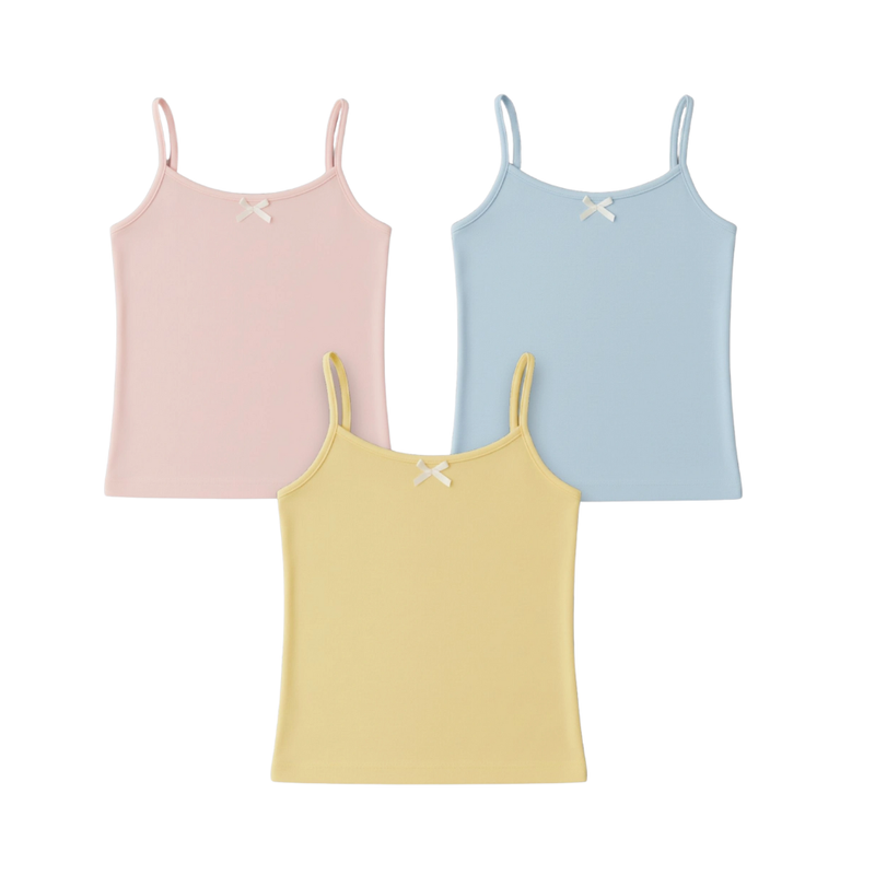 Genius - 3pc-Set - Girl's Soft Cotton Strap Vest - Multicolor