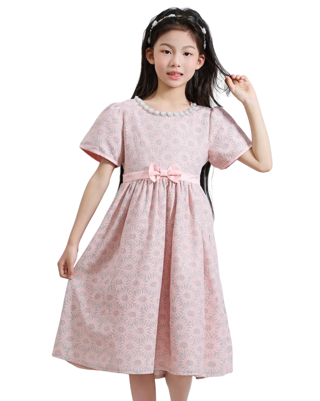 فستان حفلات لامع مطرز من لي كريستال للبنات - وردي