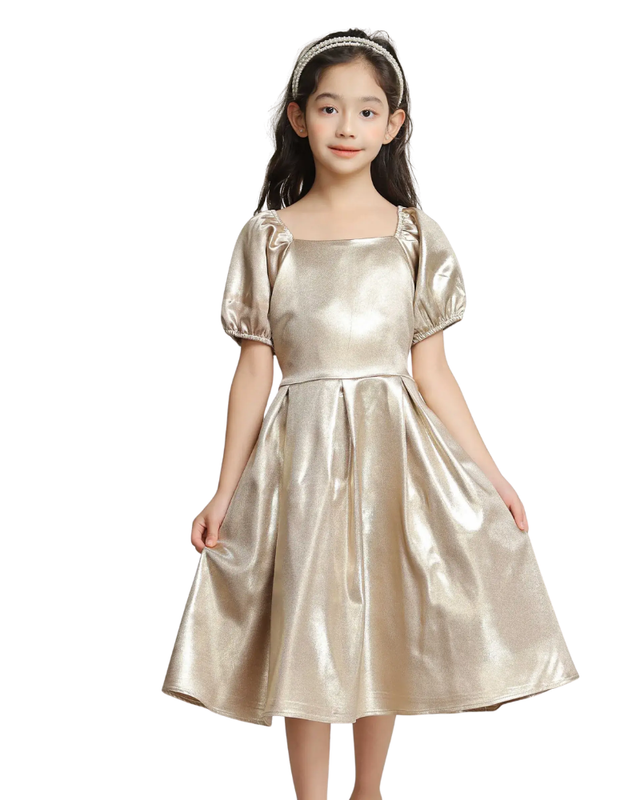 فستان حفلات للبنات من لي كريستال مع حزام - ذهبي