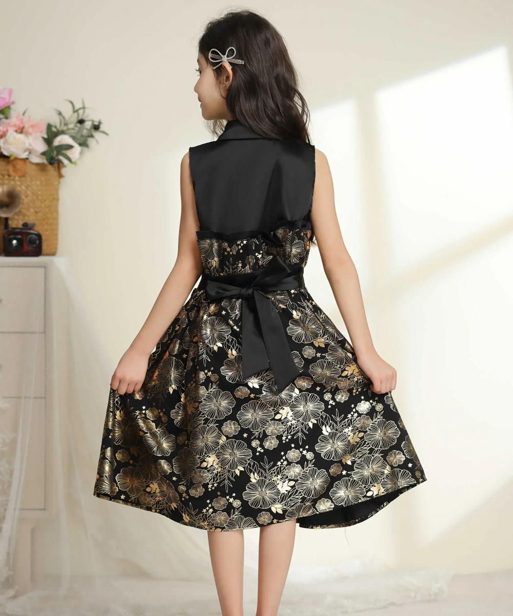 فستان حفلات بدون أكمام للبنات من لي كريستال مع حزام - أسود