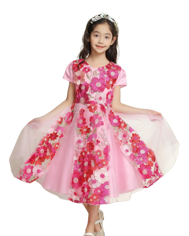 فستان حفلات مزهر للبنات من لي كريستال - وردي