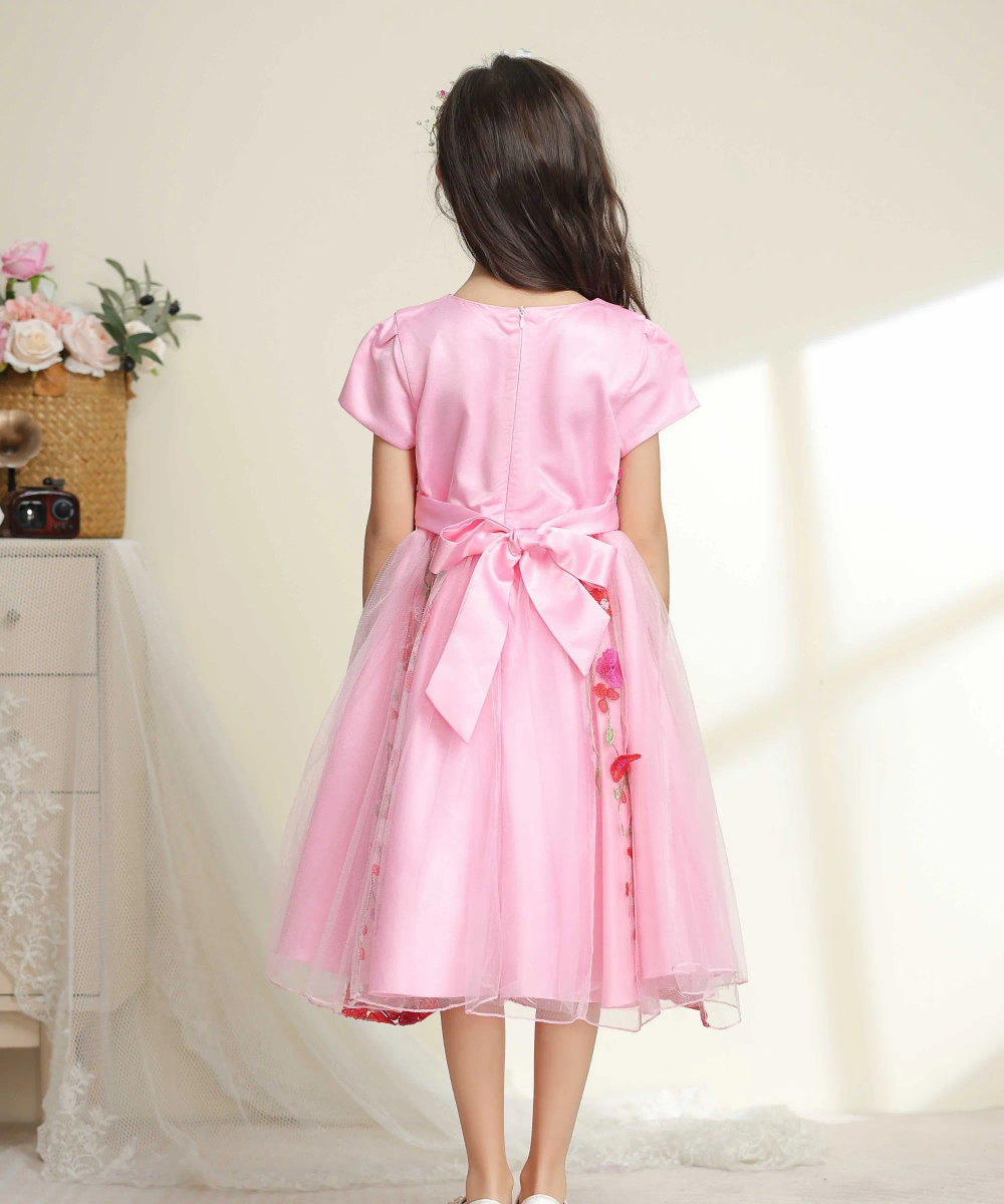 فستان حفلات مزهر للبنات من لي كريستال - وردي