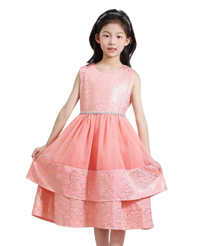 فستان حفلات تول بدون أكمام للبنات من لي كريستال - لون خوخي