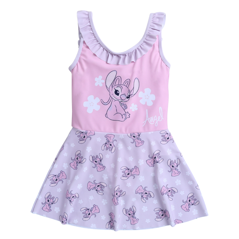 Disney - Girl's Stitch Printed Sleeveless Swim Dress - Purple