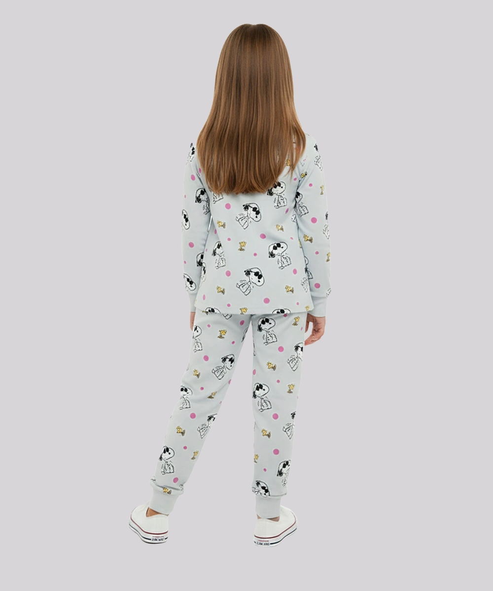 Peanut - 2pc-Set - Girl's Printed T-Shirt & Joggers Style Pyjama Pants - Blue