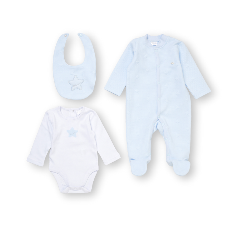 Rock a Bye Baby - 3pc-Set - Baby Boy's Sleepsuit, Bodysuit & Bib - Blue