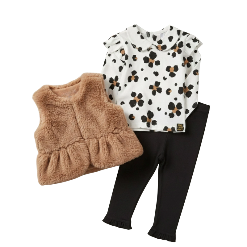 Lily & Jack - 3pc-Set - Baby Girl's Top, Legging & Jacket - Brown/White/Black