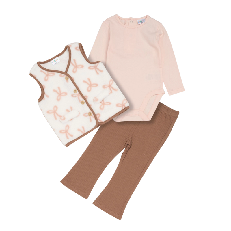 Lily & Jack - 3pc-Set - Baby Girl's Bodysuit, Jacket & Pant - White/Brown/Pink