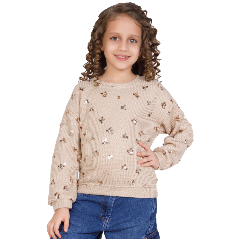 Little Kangaroos - Girls Sequin Sweater - Beige