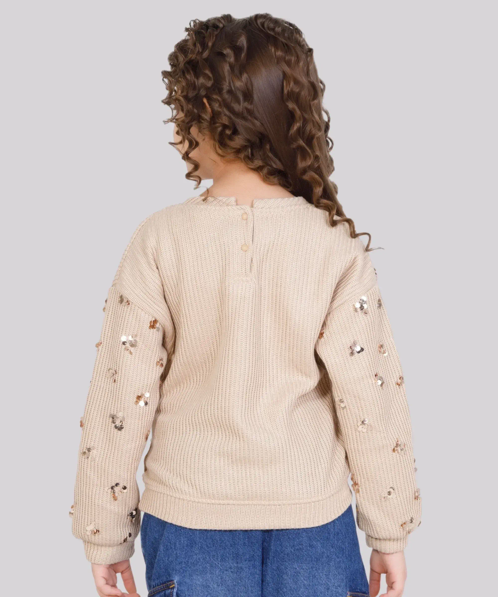 Little Kangaroos - Girls Sequin Sweater - Beige