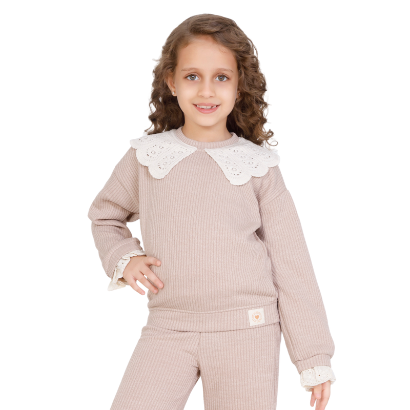 Little Kangaroos - Girl's Round Neck Embroidered Sweater - Pink