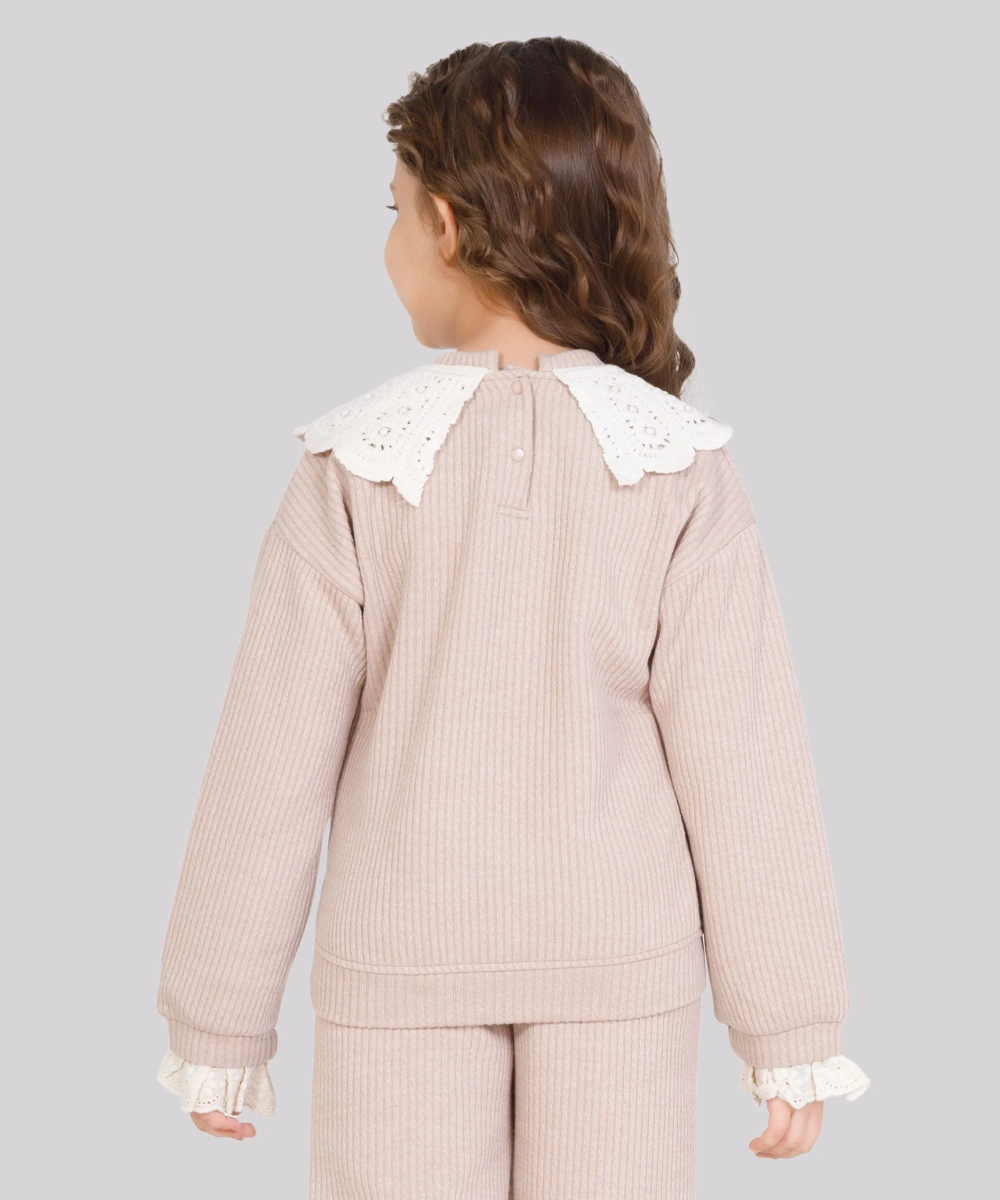Little Kangaroos - Girl's Round Neck Embroidered Sweater - Pink