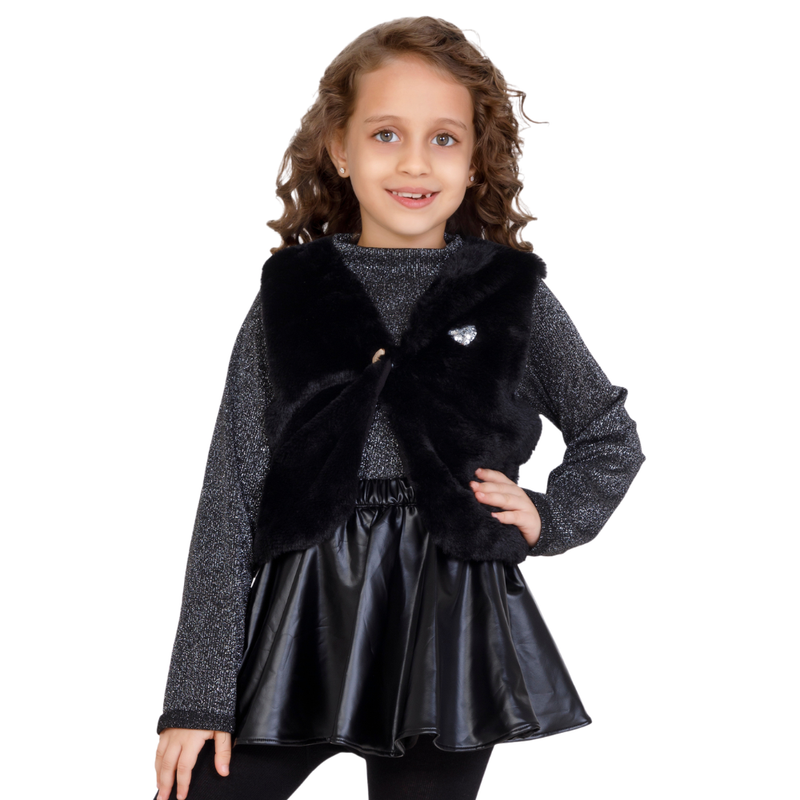 Little Kangaroos - 2pc-Set - Girls Fur Waistcoat & Inner - Black