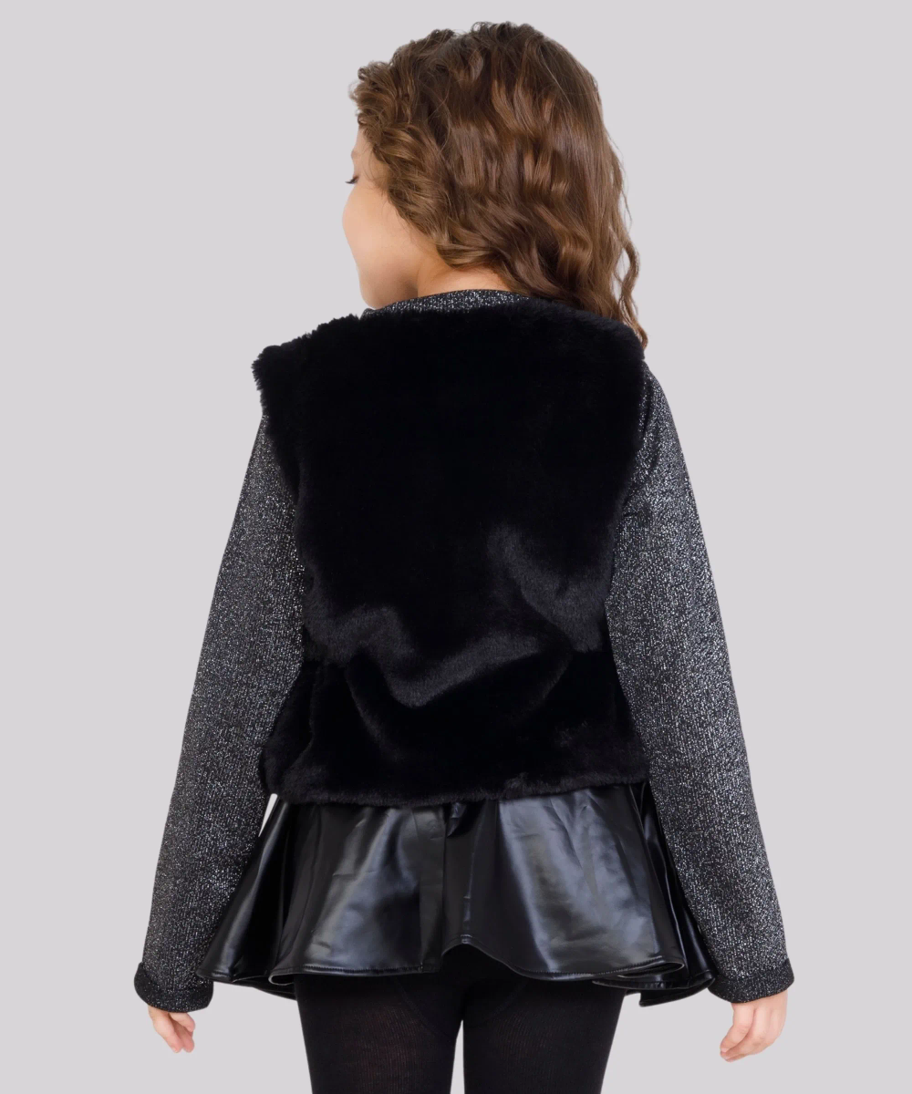 Little Kangaroos - 2pc-Set - Girls Fur Waistcoat & Inner - Black