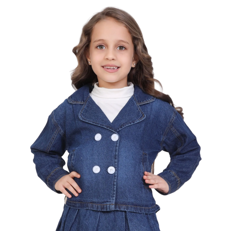 Little Kangaroos - 2pc-Set - Girl's Inner T-Shirt & Denim Coat - White/Blue