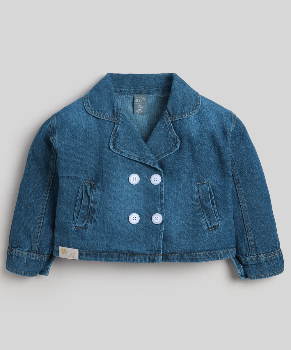 Little Kangaroos - 2pc-Set - Girl's Inner T-Shirt & Denim Coat - White/Blue