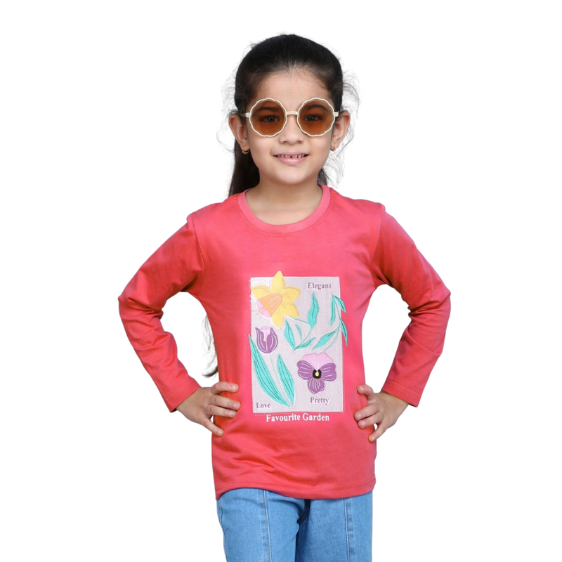 Nexgen Girls - Girl's Favourite Garden Printed T-Shirt - Red