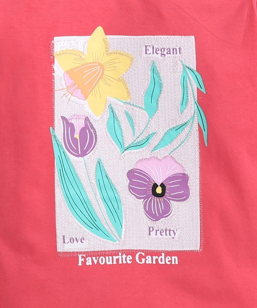 Nexgen Girls - Girl's Favourite Garden Printed T-Shirt - Red