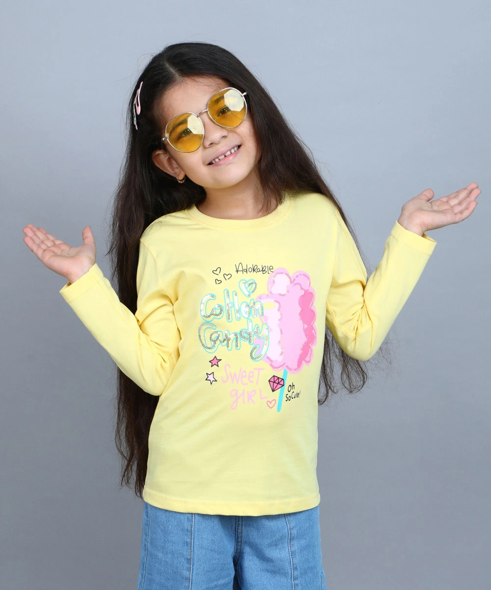 Nexgen Girls - Girl's Cotton Candy Printed T-Shirt - Yellow