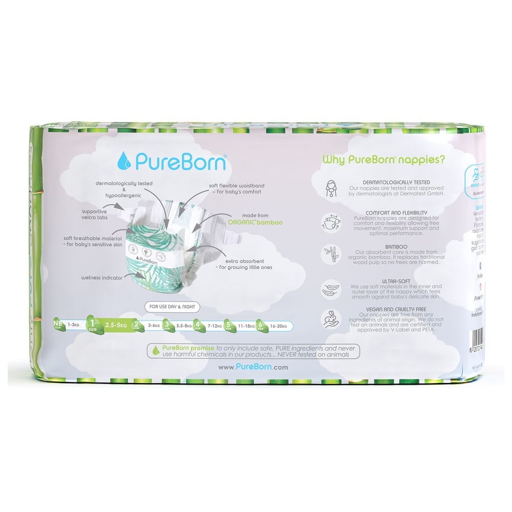 Pureborn - Size 1 Organic Diapers Upto 5Kg 34s - Single Pack - Cloud