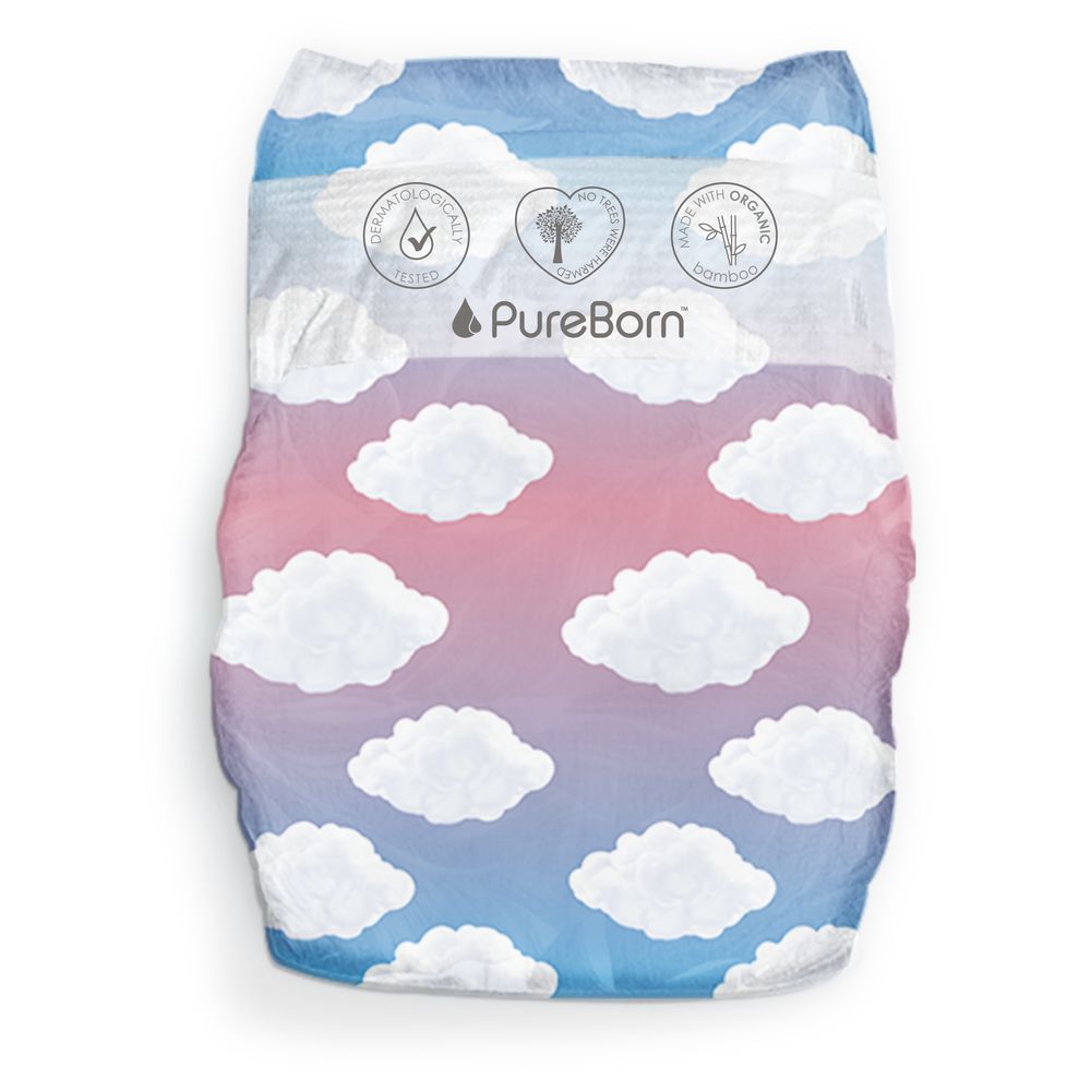 Pureborn - Size 1 Organic Diapers Upto 5Kg 34s - Single Pack - Cloud