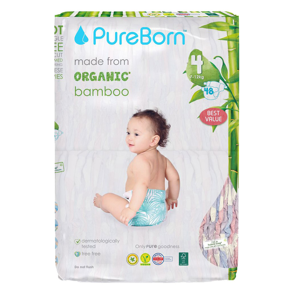 Pureborn - Size 4 7-12Kg 48s - Twin Value Pack - Cloud