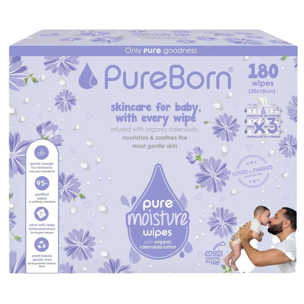 بيوربورن - مناديل مبللة للأطفال بترطيب نقي - 60 منديلًا × 3 (180 منديل)