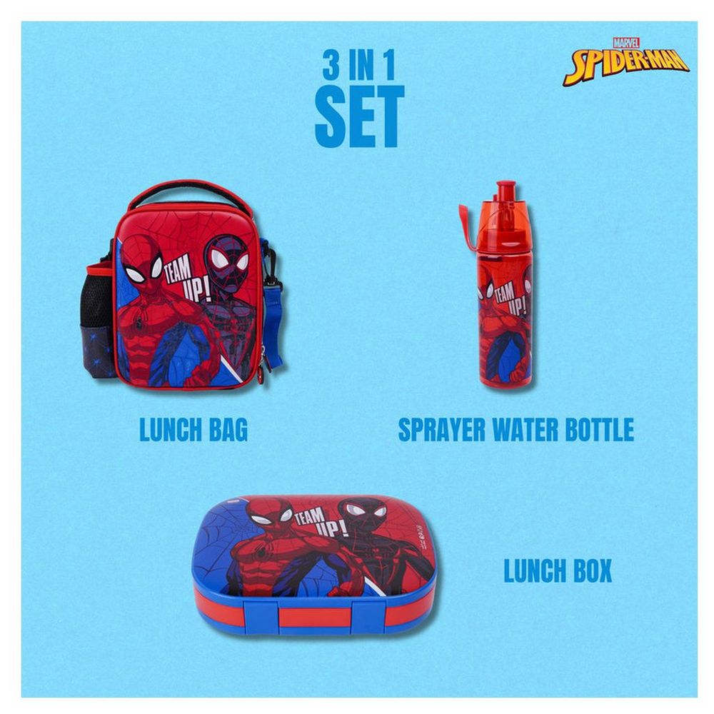 مارفل - مجموعة 3 في 1 من شنطة غداء وزمزمية ماء وصندوق غداء سبايدرمان سماش